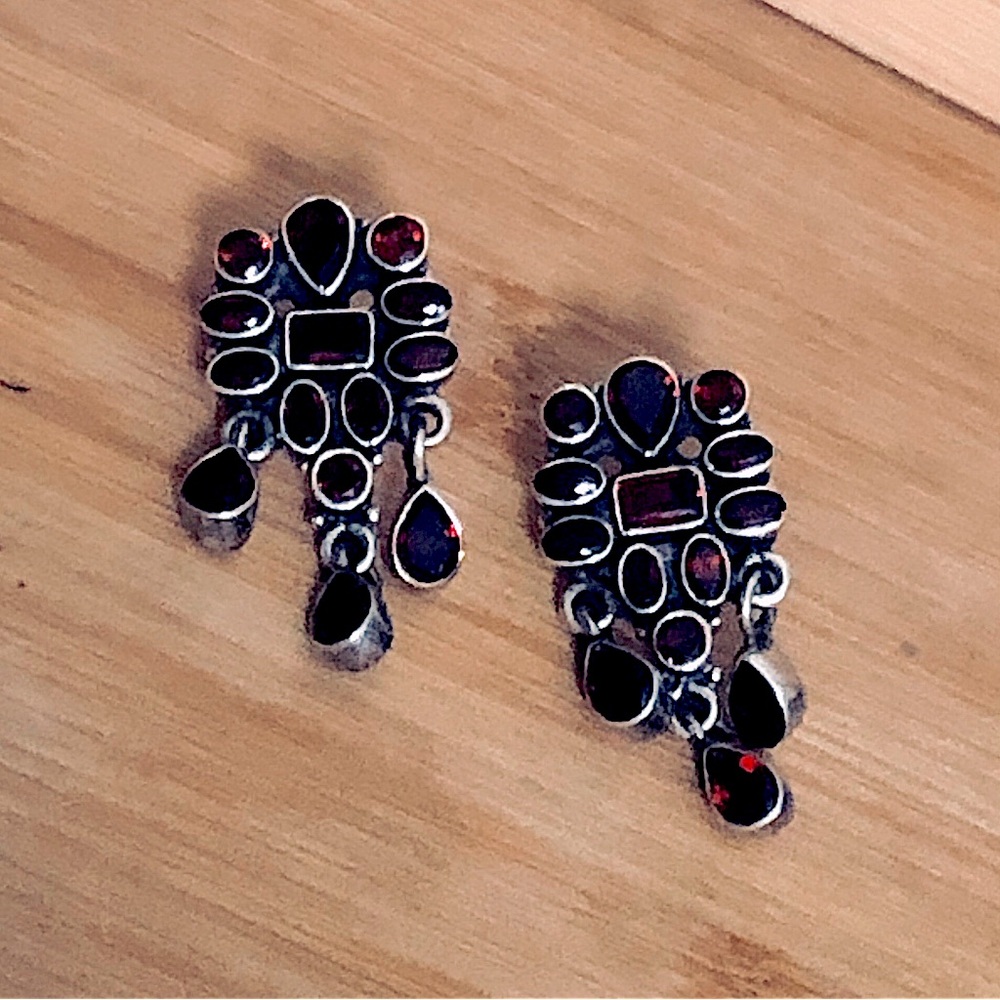 $78  Garnet Estate Stud Earrings  Sterling Silver  Marked 925